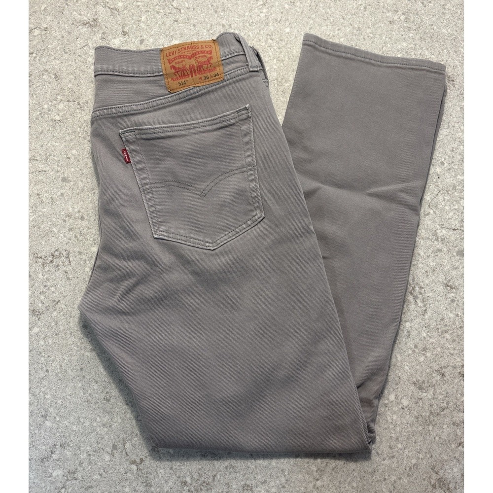 Levi 514 Light Grey Jeans Men's Size 36x34 Straight Leg Denim Pants EUC